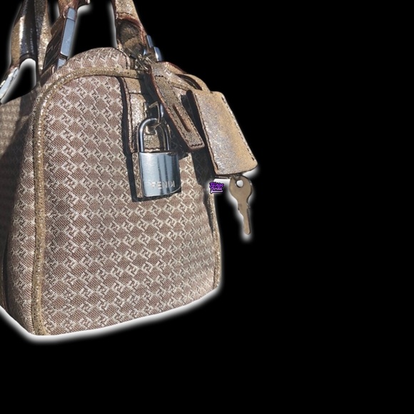 FENDI Vintage Zucca ‘FF’ Logo Metallic Silver & Beige Zuchinno Monogram Mini Bag - Picture 2 of 15